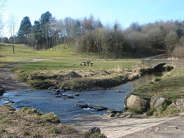 Ford and bridge over the River Lostock at Cuerden Valley Park River Lostock.jpg