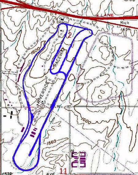 The layout of Riverside International Raceway (1969-1988 version), the venue where the race was held.