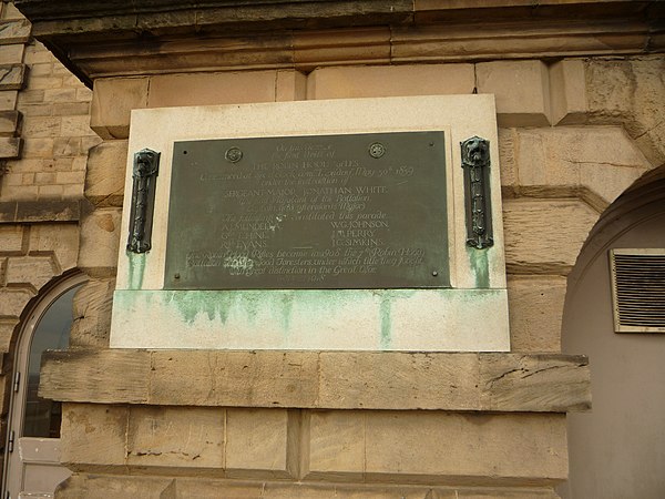 Plaque on the terrace of Nottingham Castle commemorating the raising of the Robin Hood Rifles in 1859