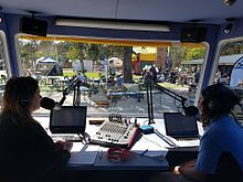 A view from the inside of the SWR 99.9 FM OB Van in action at a local community event SWR OB Van.jpg