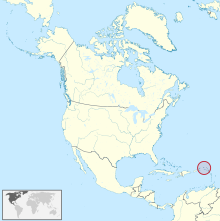 Administrativt kort over Nordamerika med Saint-Barthélemy i rødt.