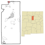 Santa Fe County New Mexico Incorporated and Unincorporated areas Santa Cruz Highlighted.svg