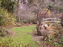Sayen Park Botanical Garden in early spring. Sayen Park Botanical Garden - Japanese bridge.JPG