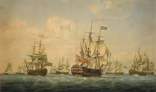 Perseverance (second right) at Spithead in 1797
