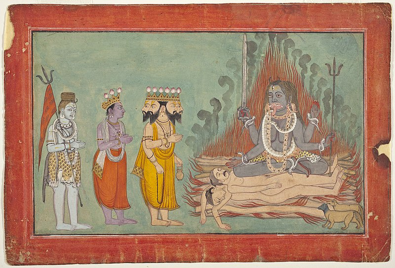 File:Shiva, Vishnu, and Brahma Adoring Kali, ca. 1740, Basohli,LACMA.jpg
