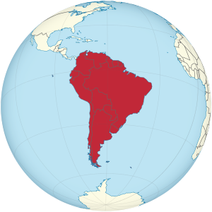 South America on the globe (red) .svg