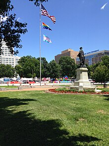 Rainbow & Trans flag flying above City Hall; June 2017 St. Louis PrideFest 2017.jpg