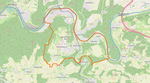 Plassering og avgrensning av samfunnet Wertheim samt distriktsgrensen til kjernebyen Wertheim.