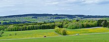 rigardo de la monto Galgenberg trans la distrikta strato (Stein–Hof) nordnordokcidenten al la suda flanko de Stegskopf