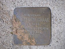 Stolperstein Chaim Kraushaar, 1, Hartwigstrasse 5, Calenberger Neustadt, Hannover.jpg