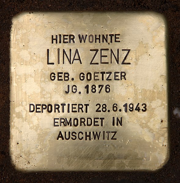 File:Stolperstein Schirnerstr 28a (Altgl) Lina Zenz.jpg