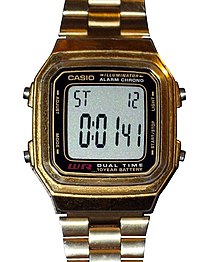 Stopwatch function in a Casio digital wristwatch.