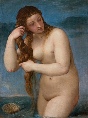 TITIAN - Венера Анадямене (Шотландияның ұлттық галереялары, шамамен 1520. Кенепте май, 75,8 x 57,6 см) .jpg
