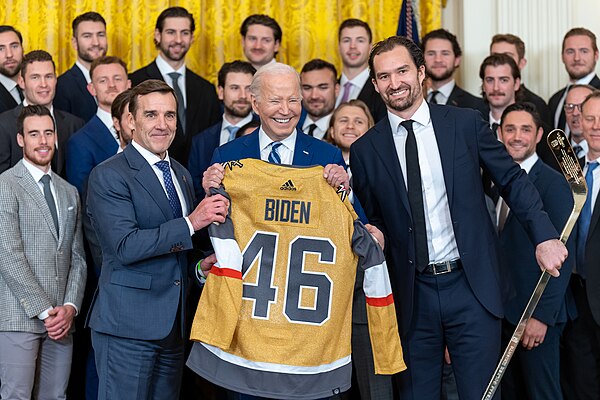 The Golden Knights with U.S. President Joe Biden at the White House following their Stanley Cup victory in 2023.