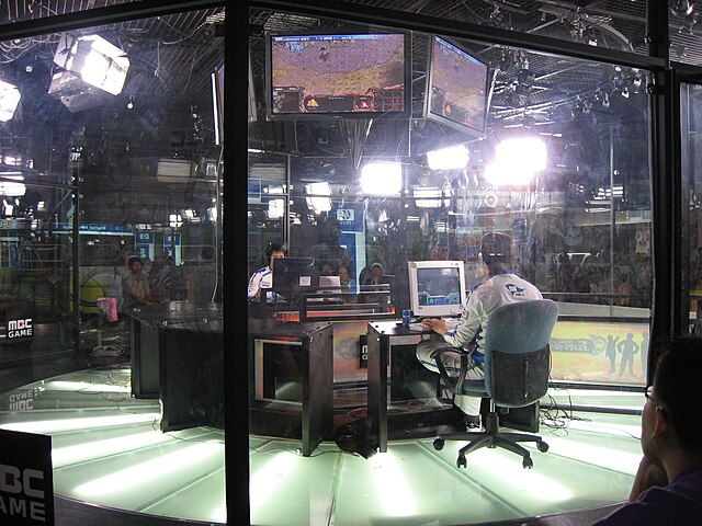 A StarCraft match in South Korea, televised by MBCGame