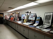 Indoor exhibits on the east wall of room 101 Texas Air & Space Museum Gallery 101 SW wall.jpg