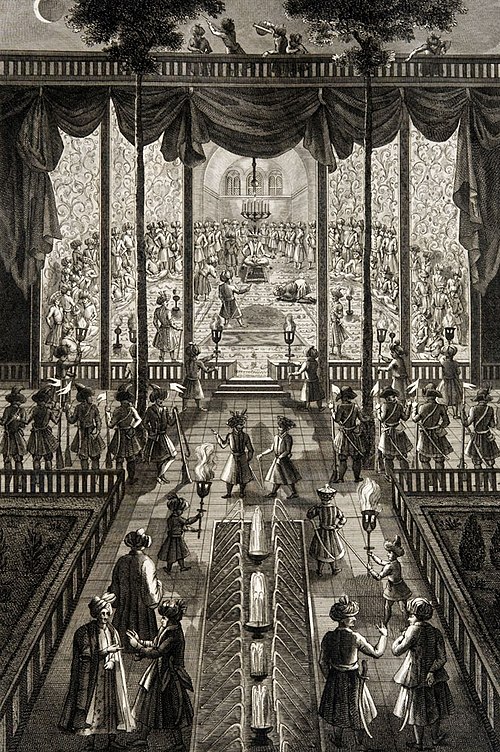 The coronation of Safi II, engraved by Engelbert Kaempfer, Isfahan, 1 November 1666