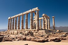 At the Temple of Poseidon, teams had to recite the fable of "The Tortoise and the Hare". The Temple of Poseidon at Sounion on June 9, 2018.jpg