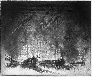 The Trains That Come, the Trains That Go (1919), etching by Joseph Pennell.