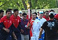 The film actor, Amir Khan runs with the Beijing Olympic 2008 Torch during the Relay, at Rajpath, in New Delhi on April 17, 2008.jpg