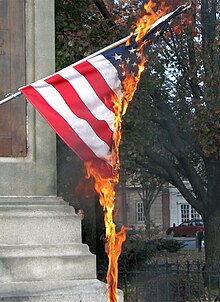 The ACLU contends that the Bill of Rights protects individuals who burn the U.S. flag as a form of expression. US Flag Burn.jpg