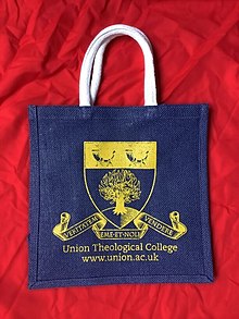 Promotional jute bag for Union Theological College, displaying the logo previously in use from 2018 to 2022. UTC jute bag.jpg
