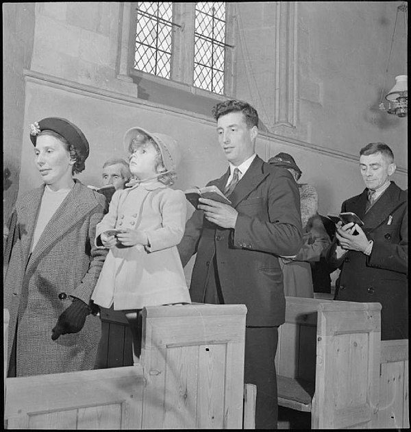 In Christianity, church congregations often sing hymns together as part of their worship (Pictured: worshippers at Uffington Parish Church in England,