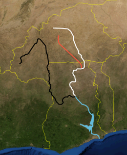 Voltas upe (zilā krāsā) un Baltā, Melnā un Sarkanā Volta attiecīgajās krāsās