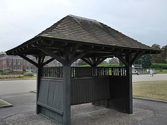 The southernmost of the War Memorial Shelters, built with money raised by the Silver Thimble Fund War Memorial Shelters, Kensington Gardens, September 2016 14.jpg