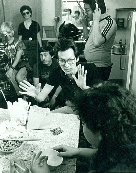 Wayne Wang directs actors in an early indie film (Dim Sum: A Little Bit of Heart) in San Francisco, California 1983. Photos by Nancy Wong.