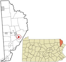 Wayne County Pennsylvania incorporated and unincorporated areas White Mills highlighted.svg