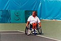 Randa Hanson, tennista australiana in carrozzina, compete ai Giochi paralimpici Atlanta 1996