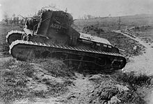 A Whippet tank crossing a trench near Grevillers, August 1918 Whippet, Aug 1918.jpg