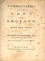 William Blackstone, Commentaries on the Laws of England (1st ed, 1765, vol I, title page).jpg