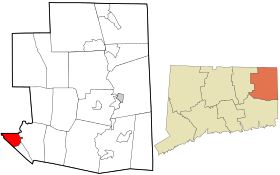 Windham County Connecticut incorporated and unincorporated areas Willimantic highlighted.svg