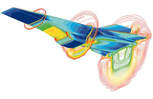 X-43A试验机于7马赫速度时的计算流体力学（CFD）等值线图