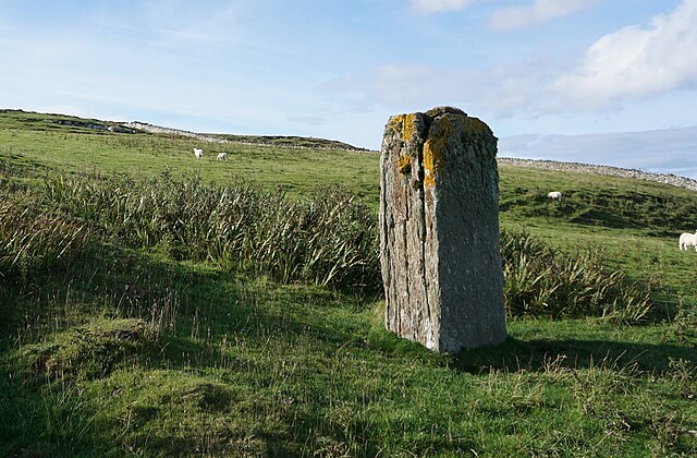 The Yetnasteen - a standing stone in Rousay in Orkney, held in local folklore to be a giant or jötunn that has been turned to stone.