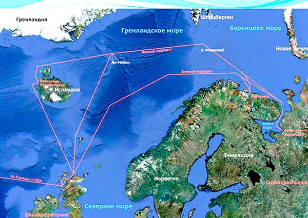 Routes of the northern allied convoys. 1941-1945