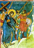 Fresco del siglo XIV de Jesucristo cargando la cruz, Visoki Dečani, Kosovo.jpg