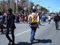 Pro-Tibetan protester (center) on the northbound lanes