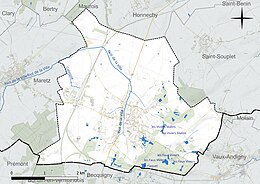 Carte en couleur présentant le réseau hydrographique de la commune