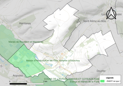 Carte des ZNIEFF de type 1 sur la commune.