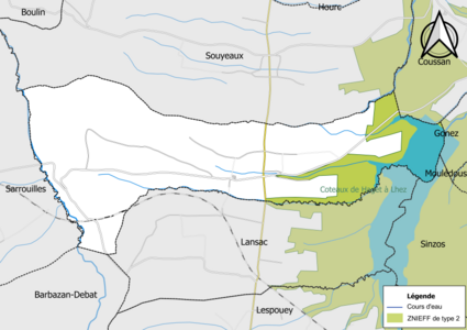 Carte de la ZNIEFF de type 2 sur la commune.