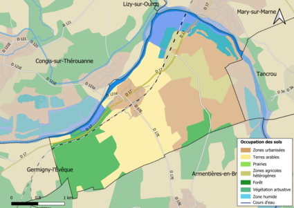 Carte des infrastructures et de l'occupation des sols en 2018 (CLC) de la commune.