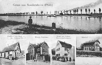 Sondernheim station (below right) from a postcard of 1910 AK-Sondernheim-Uferpartie-Gasthaus-zum-Karpfen-Kgl-Forsthaus-Bahnhof-Branntweinbrennerei-Birkel-u-Gruebel.jpg