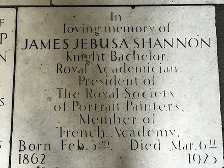 A memorial to James Jebusa Shannon in St James's Church, Piccadilly.