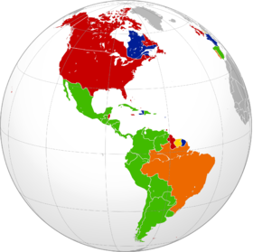 Distribución aproximada de las lenguas indoeuropeas en América, por países:




Romance:
     Español
     Portugués
     Francés



Germánico:
     Inglés
     Neerlandés