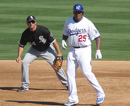 First baseman Konerko (left) and Andruw Jones during a spring training game in Arizona, 2008