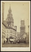 19de-eeuws zicht op het Belfort en de Sint-Baafskathedraal