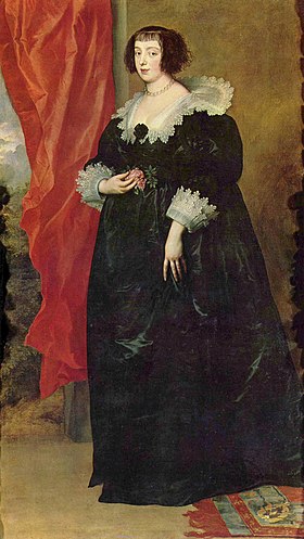 Portrait de Marguerite de Lorraine par Anthonis van Dyck (1599-1641).Les manches sont bouffantes et la taille est haute. Le costume possède également des manches et un col en dentelle.